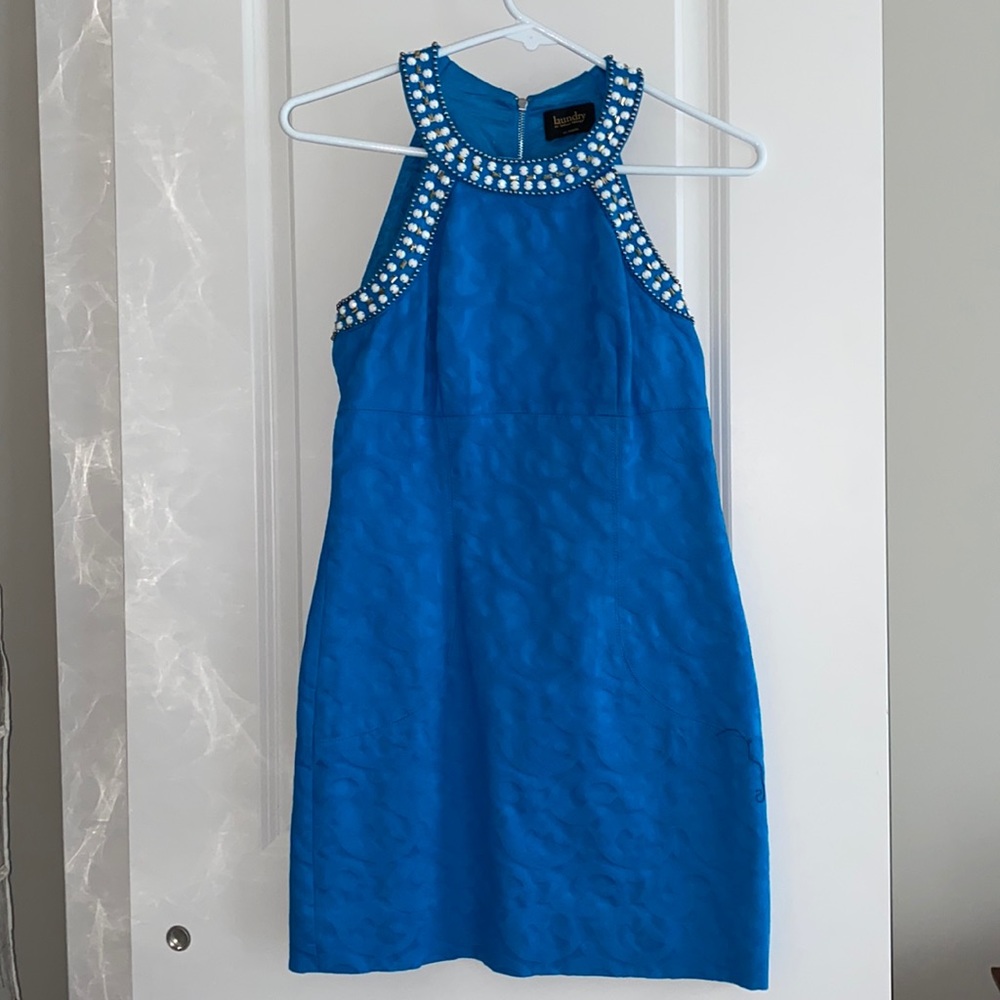 Laundry blue dress with beaded collar